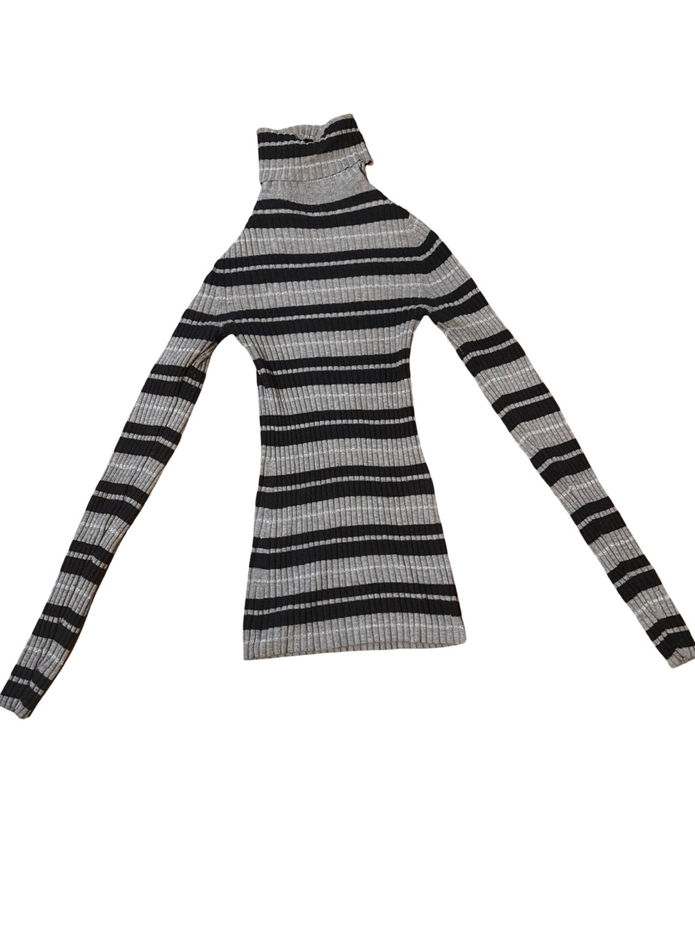 Express Black & Gray Striped Ribbed Turtleneck Sweater
